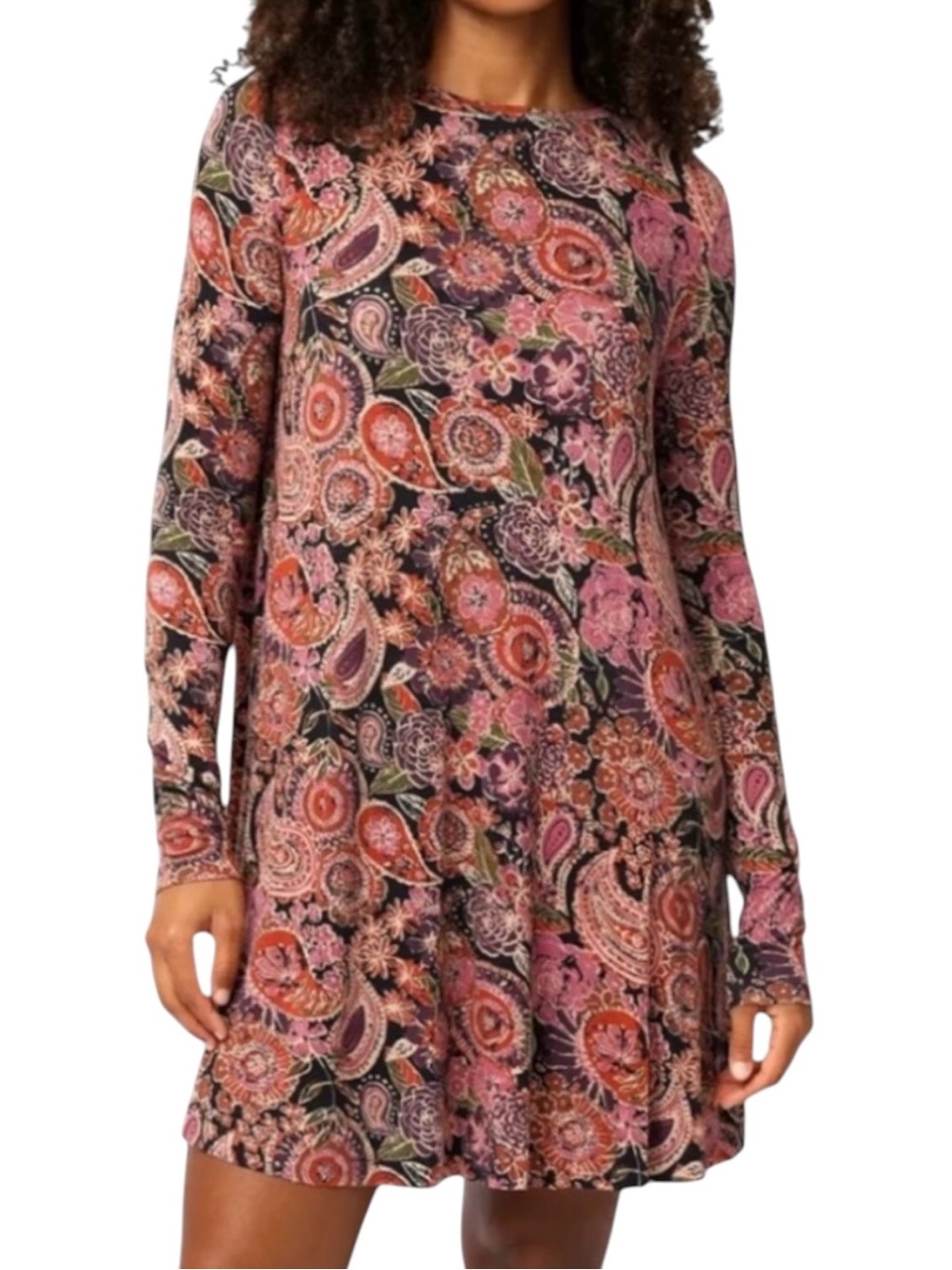 Natural Life Stevie Long Sleeve Paisley Mini Dress ButterSoft XS NWT